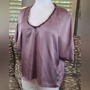 Nation Silk and Velvet Light Purple Fringe Edge Box Sleeve Top Size Medium